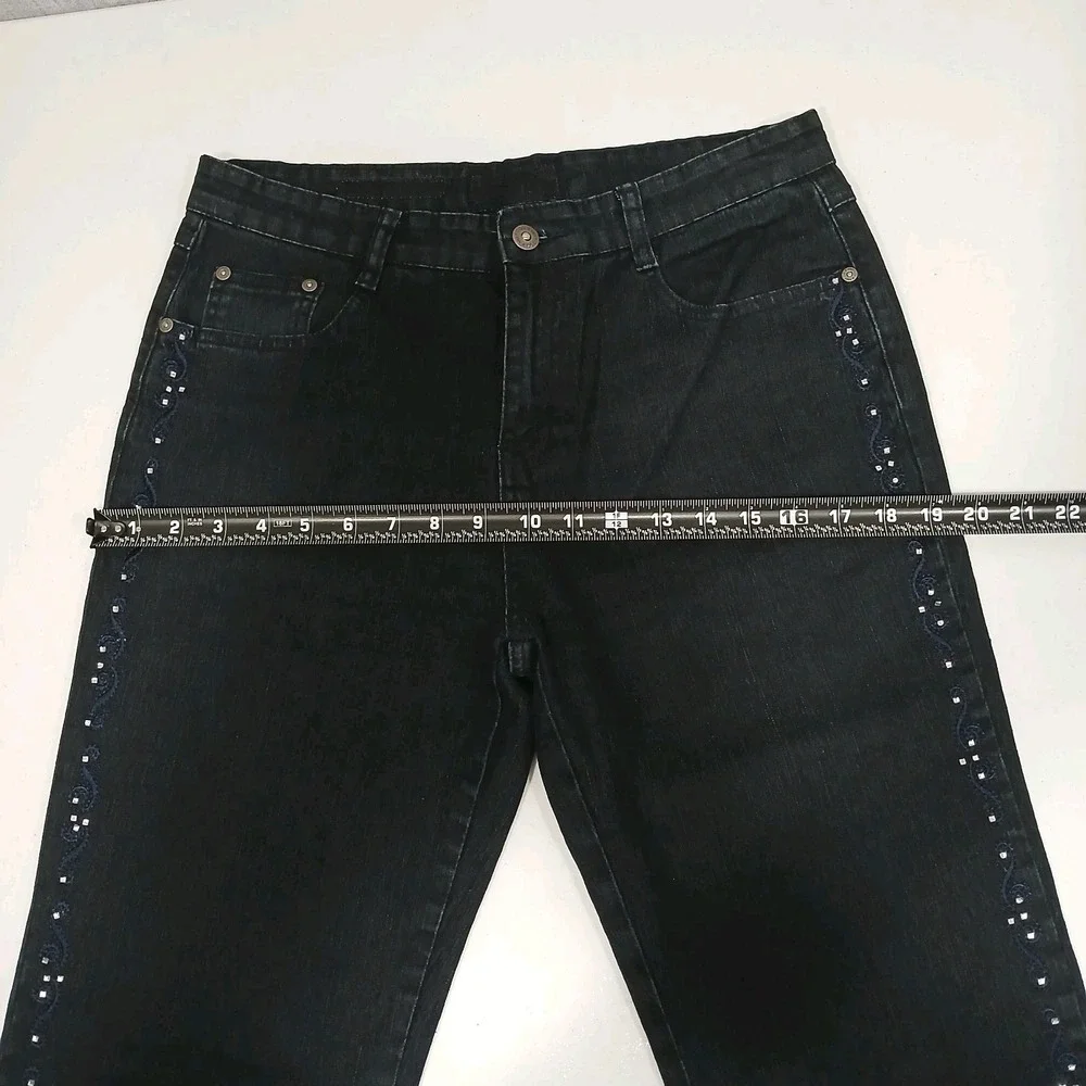 Cos Jeans Women's Mid Rise Straight Leg Blue‎ Denim Embellished Rhinestone Bling